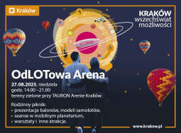OdLOTowa Arena z balonami i samolotami w tle