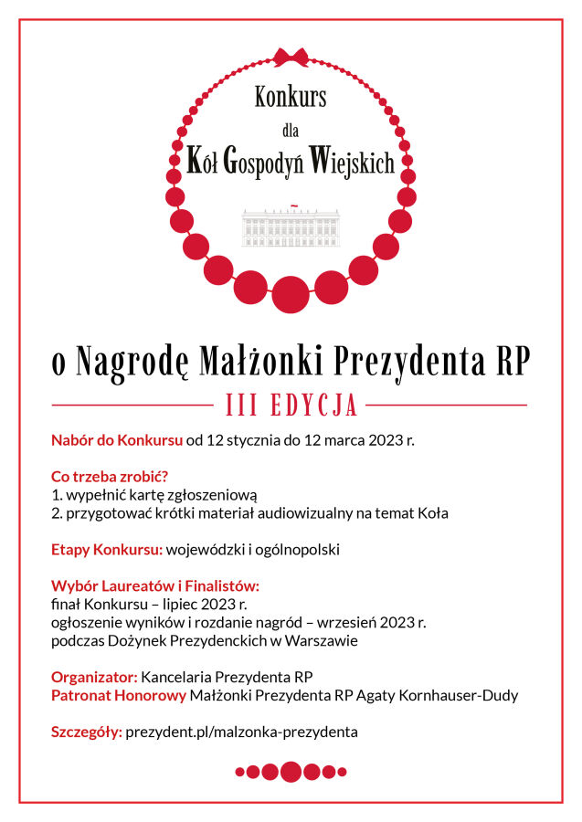 Konkursu dla Kół Gospodyń Wiejskich o Nagrodę 
Małżonki Prezydenta Rzeczypospolitej Polskie
